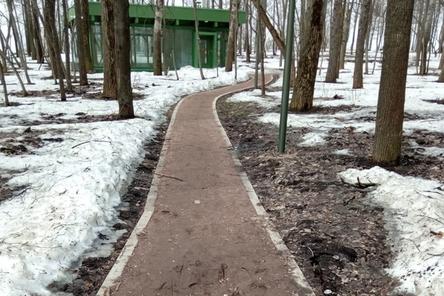 Meltwater damaged paths and steps in the Nizhny Novgorod Park Switzerland