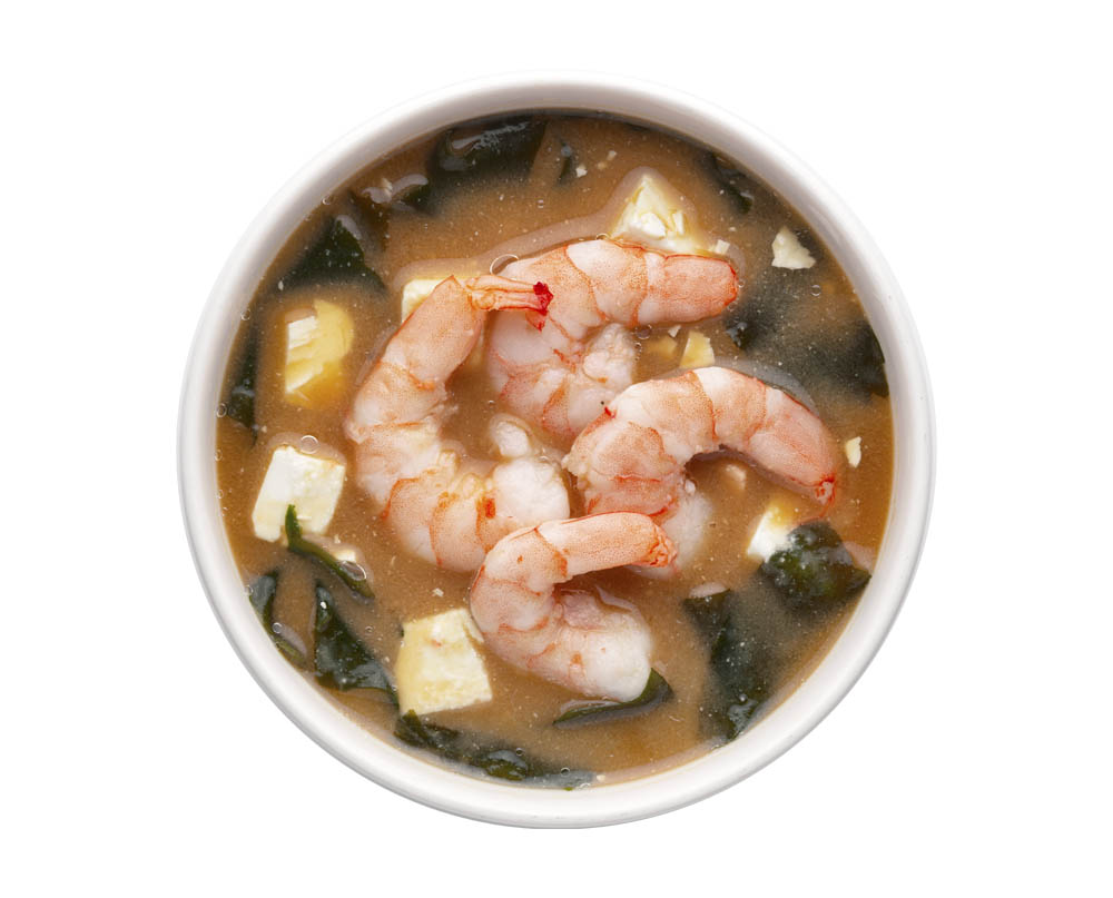 Miso soup with shrimp and tofu