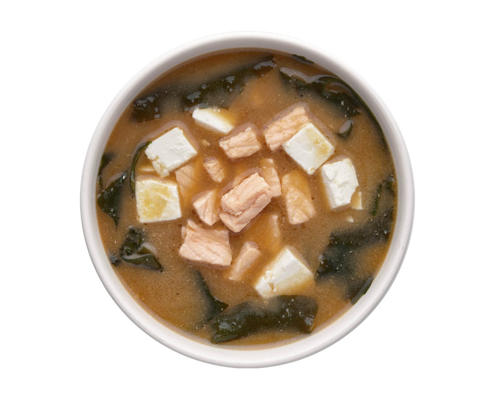 Miso soup with salmon and tofu