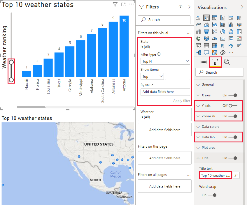 Screenshot of Power B I Desktop showing the finished column chart.