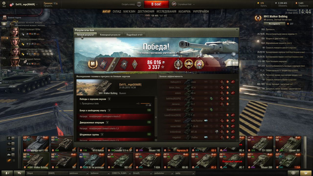 M41 Bulldog 3337 experience7 destroyed.